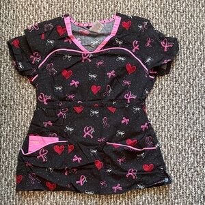Black and Pink Heart Patterned Women's Scrub Top